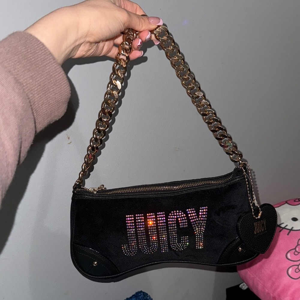 Juicy Couture Black Rhinestone Logo Shoulder Bag